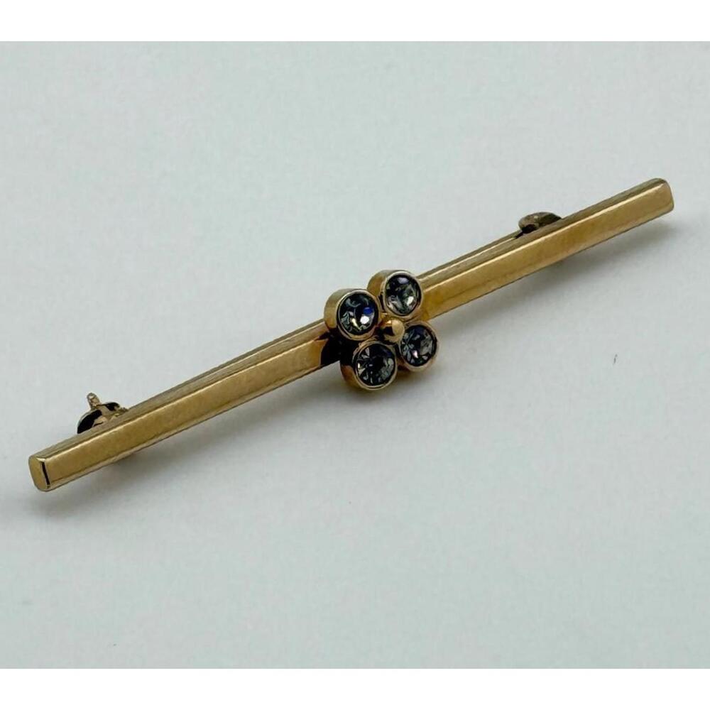 Vintage Avon Gold Bar Pin with Rhinestones, 2” Wide Floral Accent
